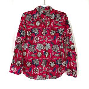Talbots Petite | Red Floral Button Up Blouse 100% Cotton Womens Large Petite